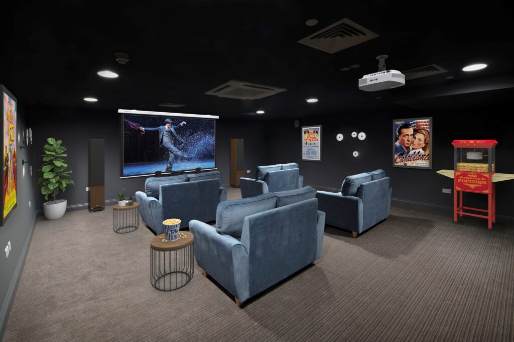 Cinema room with popcorn machine at the care home.