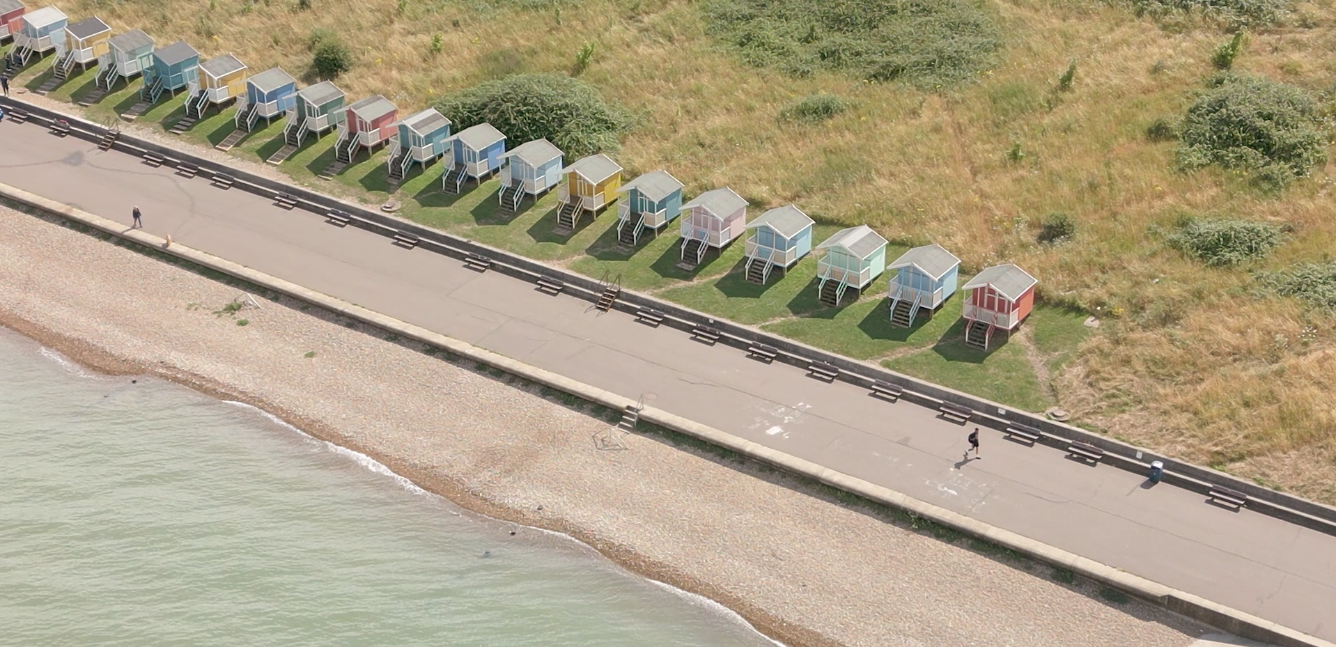 Beach huts near Ocean Heights in Minster-on-Sea, Kent near Sheerness on the Isle of Sheppey