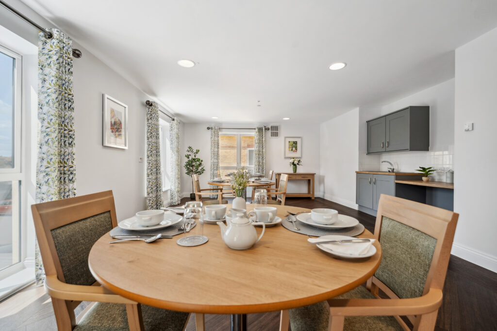 Ocean Heights care home dining room laid out ready for afternoon tea